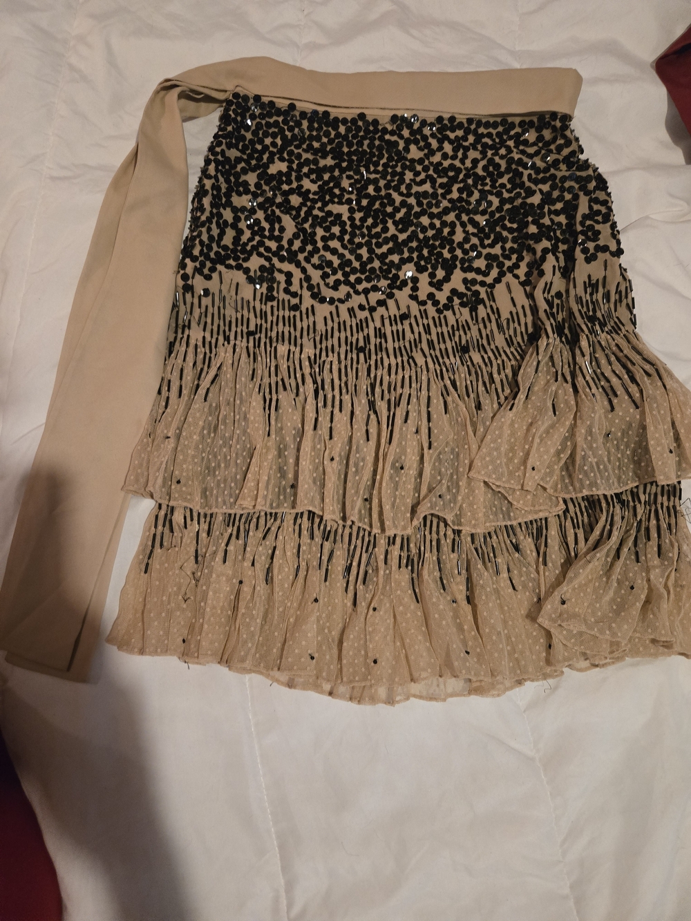 RED Valentino Beige Mini Skirt with Black Sequin Embellishment